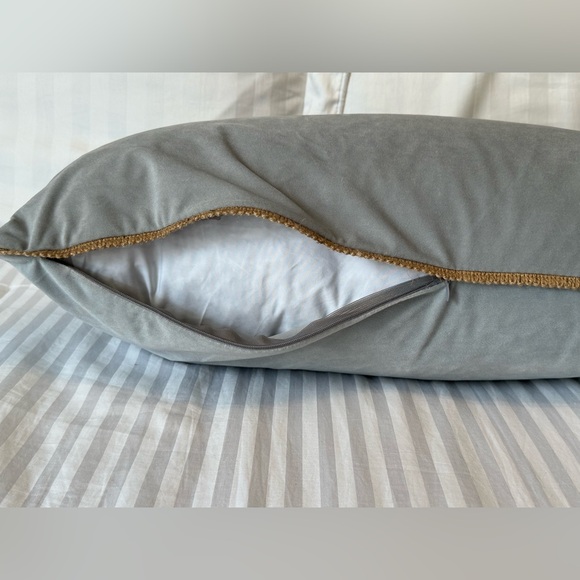 Dream Home Grey Velour Accent Home Pillows trimmed with burlap edges (2) - Picture 8 of 8